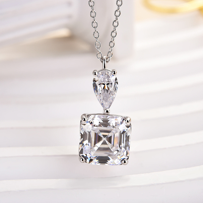 Luxury Stunning 12 Carat Asscher Cut White Sapphire Necklace In Sterling Silver-Sterling Silver-lornajewelry