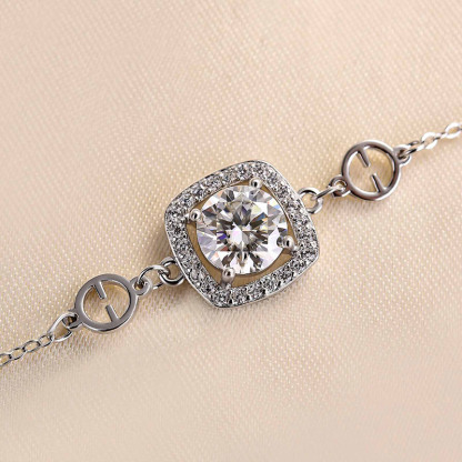 Moissanite Halo Round Cut Bracelet-Sterling Silver-lornajewelry