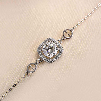 Moissanite Halo Round Cut Bracelet-Sterling Silver-lornajewelry