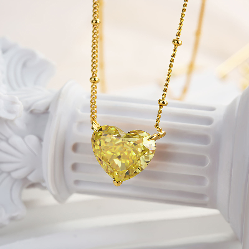 5.0 Carat Heart Cut Yellow Sapphire Necklace For Women In Sterling Silver-Sterling Silver-lornajewelry