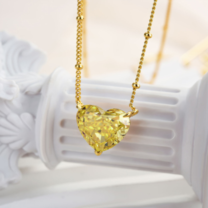 5.0 Carat Heart Cut Yellow Sapphire Necklace For Women In Sterling Silver-Sterling Silver-lornajewelry