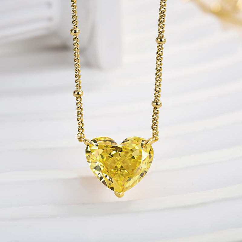 5.0 Carat Heart Cut Yellow Sapphire Necklace For Women In Sterling Silver-Sterling Silver-lornajewelry