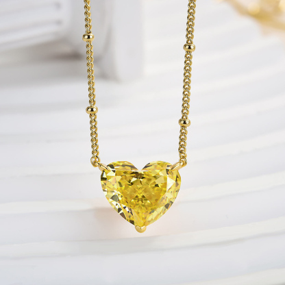 5.0 Carat Heart Cut Yellow Sapphire Necklace For Women In Sterling Silver-Sterling Silver-lornajewelry