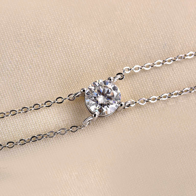 Moissanite 4 Prongs Round Cut Bracelet-Sterling Silver-lornajewelry