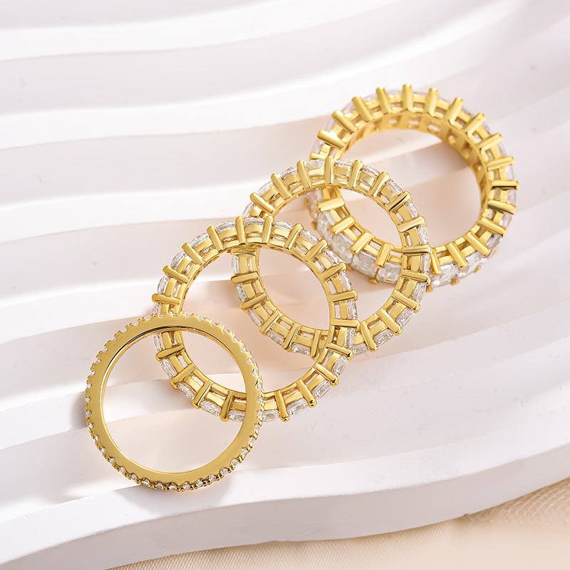 Luxury Yellow Gold Stackable 4PC Women's Wedding Band Set-Sterling Silver-lornajewelry