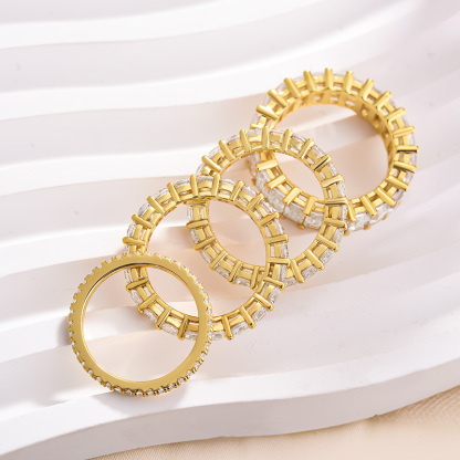 Luxury Yellow Gold Stackable 4PC Women's Wedding Band Set-Sterling Silver-lornajewelry