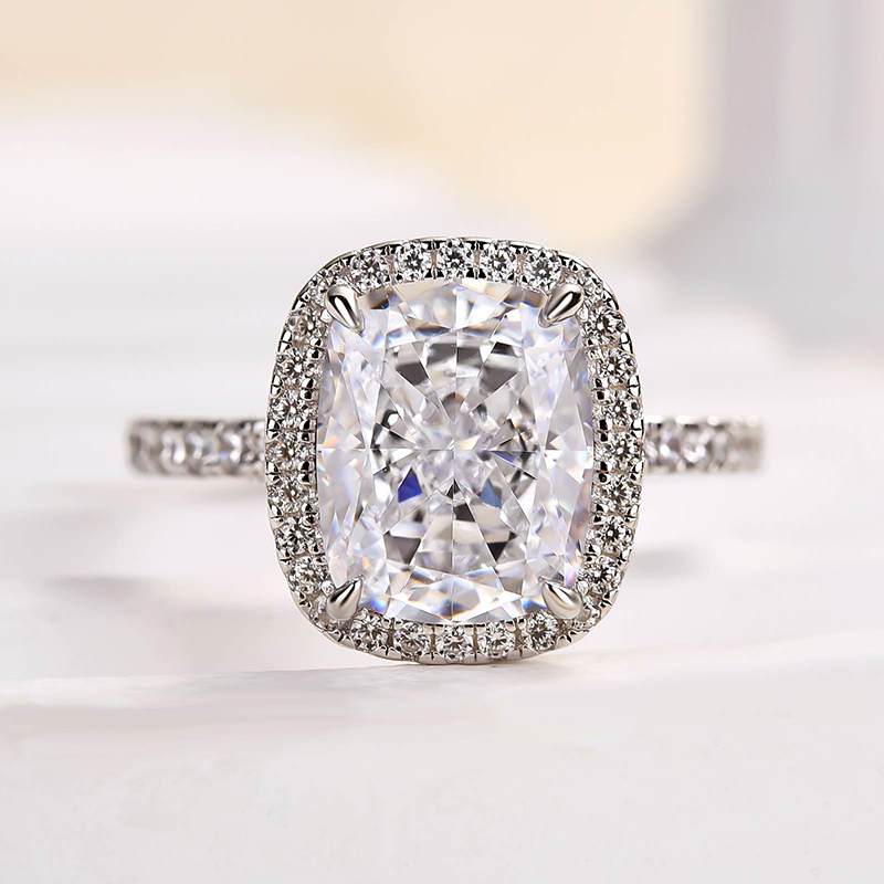 4Ct Luxurious Halo Cushion Cut  Engagement Ring In Sterling Silver-Sterling Silver-lornajewelry