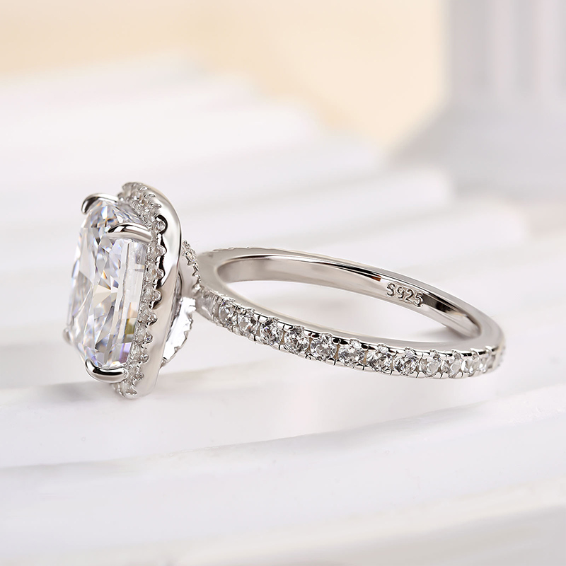 4Ct Luxurious Halo Cushion Cut  Engagement Ring In Sterling Silver-Sterling Silver-lornajewelry