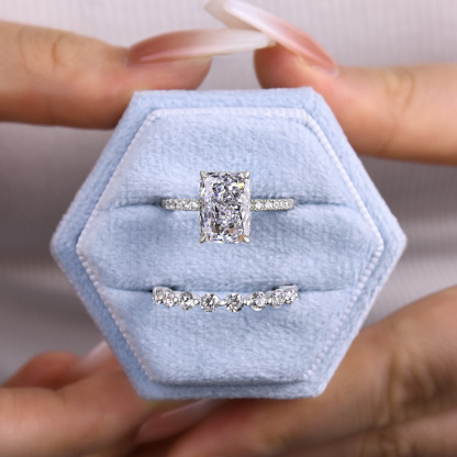 Stunning Radiant Cut  Wedding Set In Sterling Silver-Sterling Silver-lornajewelry