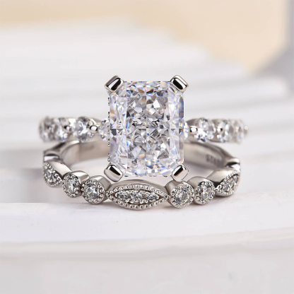 4.0 Carat Radiant Cut White Sapphire Wedding Ring Set For Her In Sterling Silver-Sterling Silver-lornajewelry