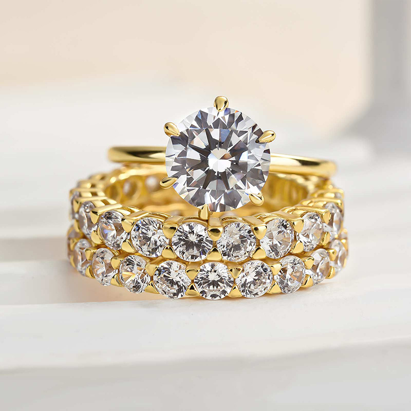 Classic Round Cut 3-Pieces Wedding Set In Sterling Silver-Sterling Silver-lornajewelry