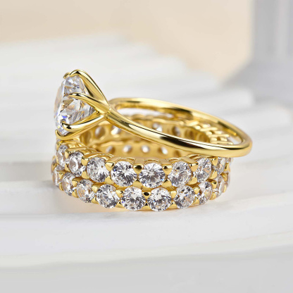 Classic Round Cut 3-Pieces Wedding Set In Sterling Silver-Sterling Silver-lornajewelry