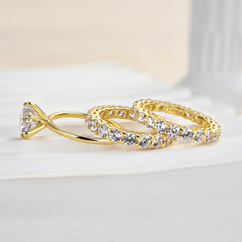 Classic Round Cut 3-Pieces Wedding Set In Sterling Silver-Sterling Silver-lornajewelry