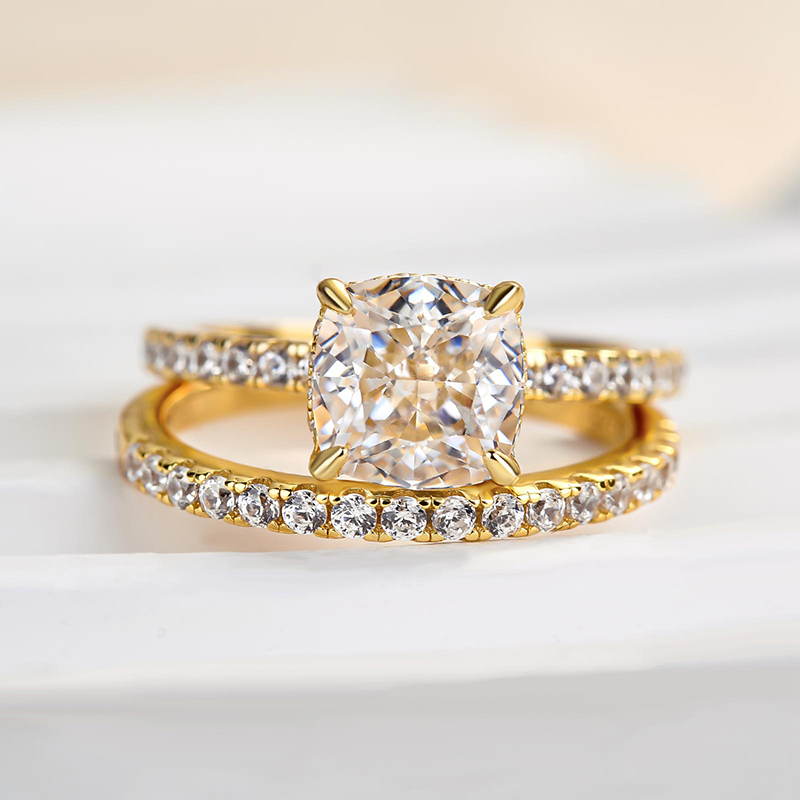 Excellent Cushion Cut Wedding Ring Set For Women In Sterling Silver-Sterling Silver-lornajewelry