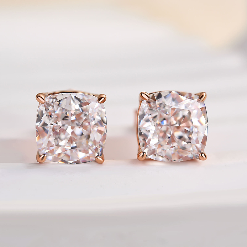 3.0 Carat Cushion Cut Sterling Silver Women's Stud Earrings-Sterling Silver-lornajewelry