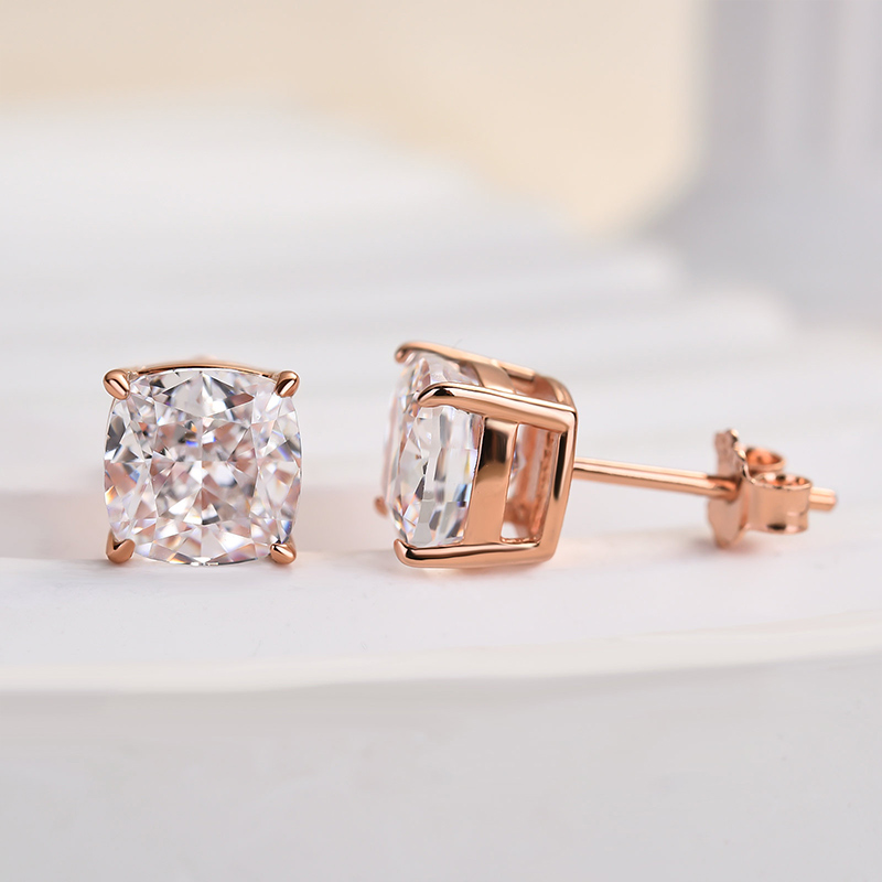 3.0 Carat Cushion Cut Sterling Silver Women's Stud Earrings-Sterling Silver-lornajewelry