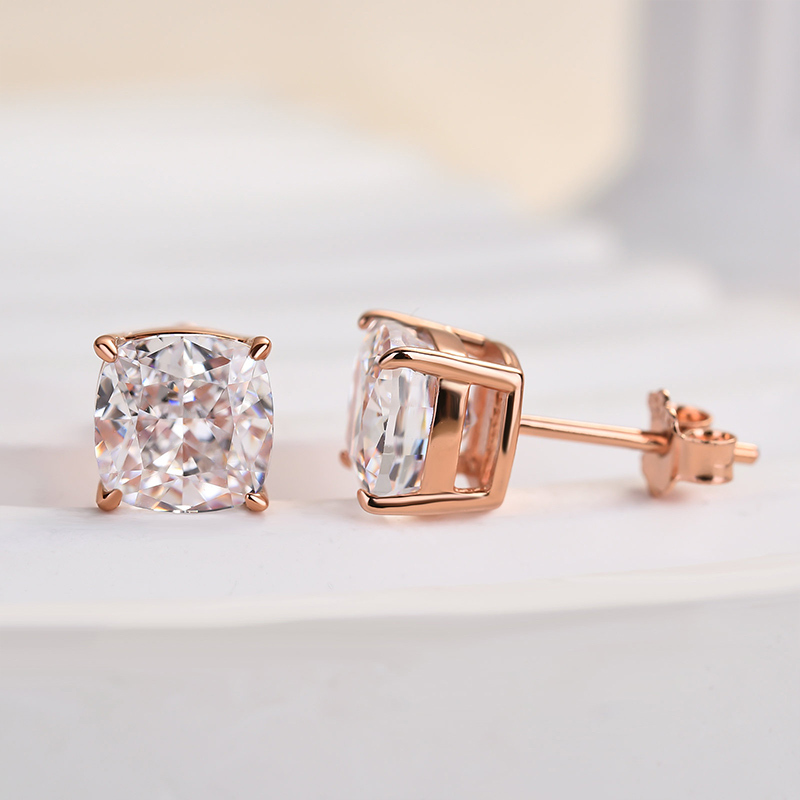 3.0 Carat Cushion Cut Sterling Silver Women's Stud Earrings-Sterling Silver-lornajewelry