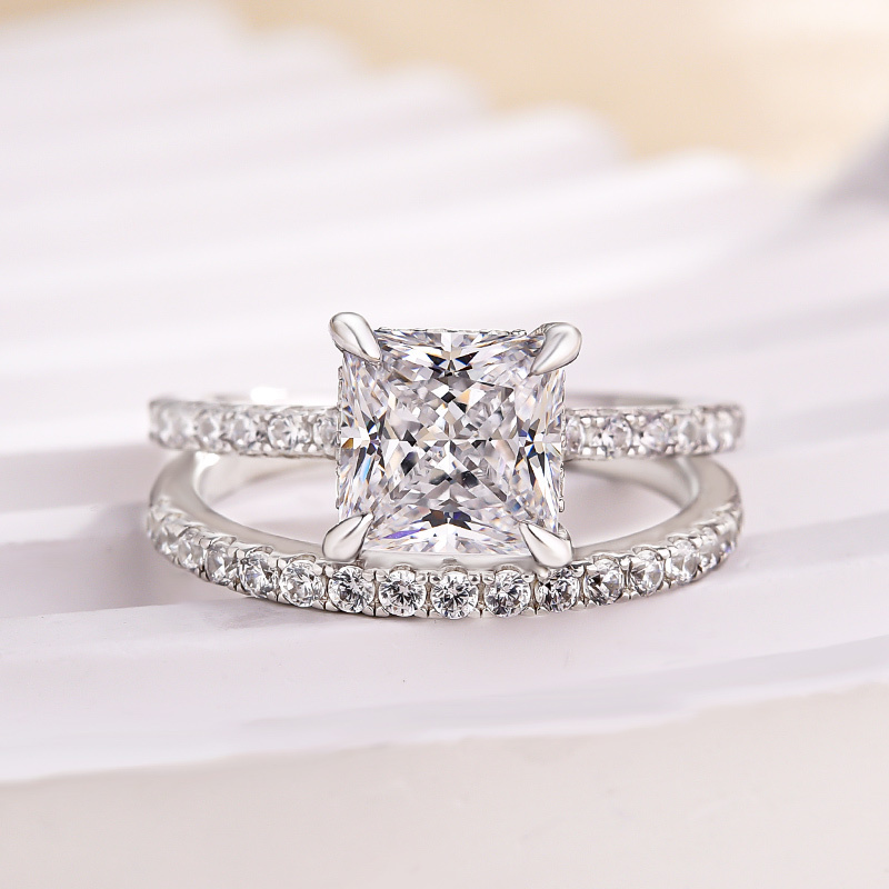 Elegant Princess Cut Wedding Ring Set For Women In Sterling Silver-Sterling Silver-lornajewelry
