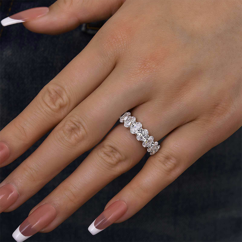 Eternity Oval Cut s Wedding Band-Sterling Silver-lornajewelry