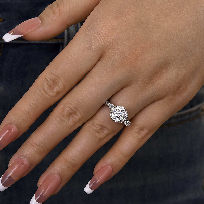 2Ct Moissanite Round Cut Vintage Engagement Ring-Sterling Silver-lornajewelry