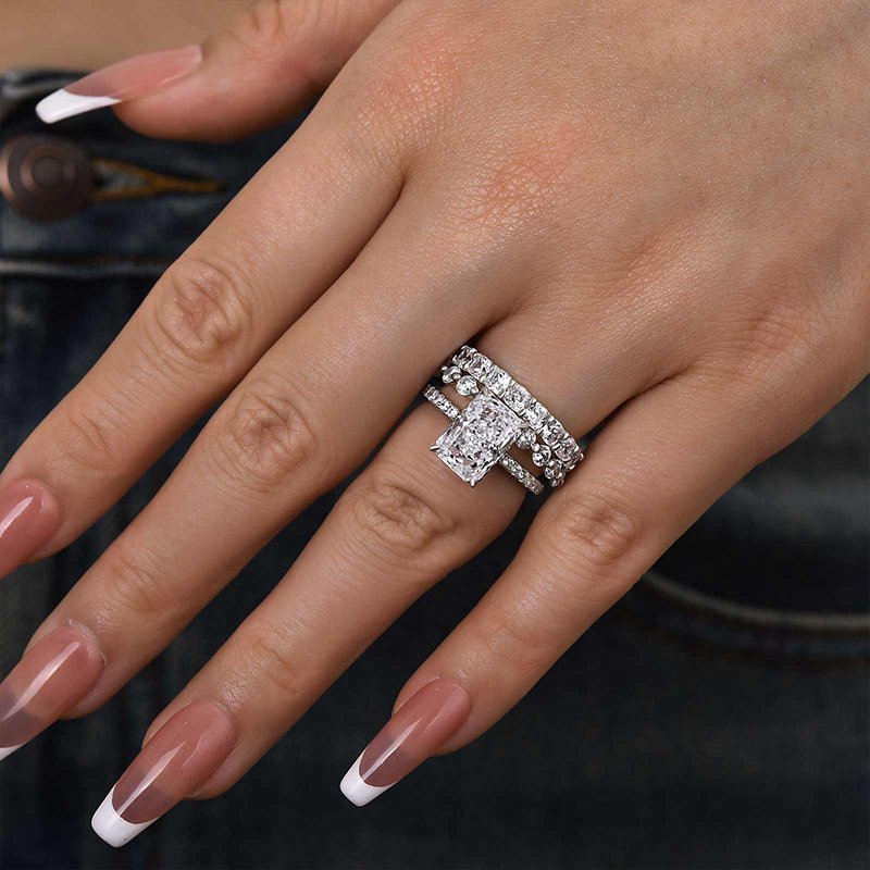 Enchanting Radiant Cut 3PC Wedding Ring Set-Sterling Silver-lornajewelry