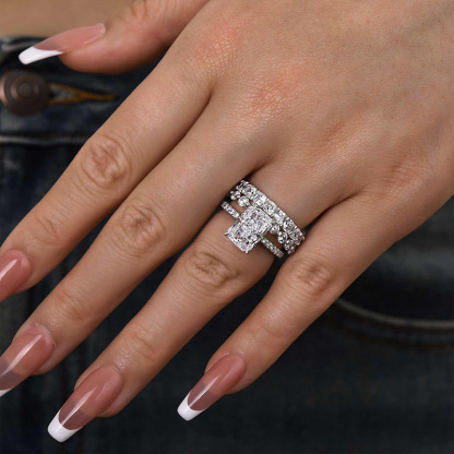 Enchanting Radiant Cut 3PC Wedding Ring Set-Sterling Silver-lornajewelry