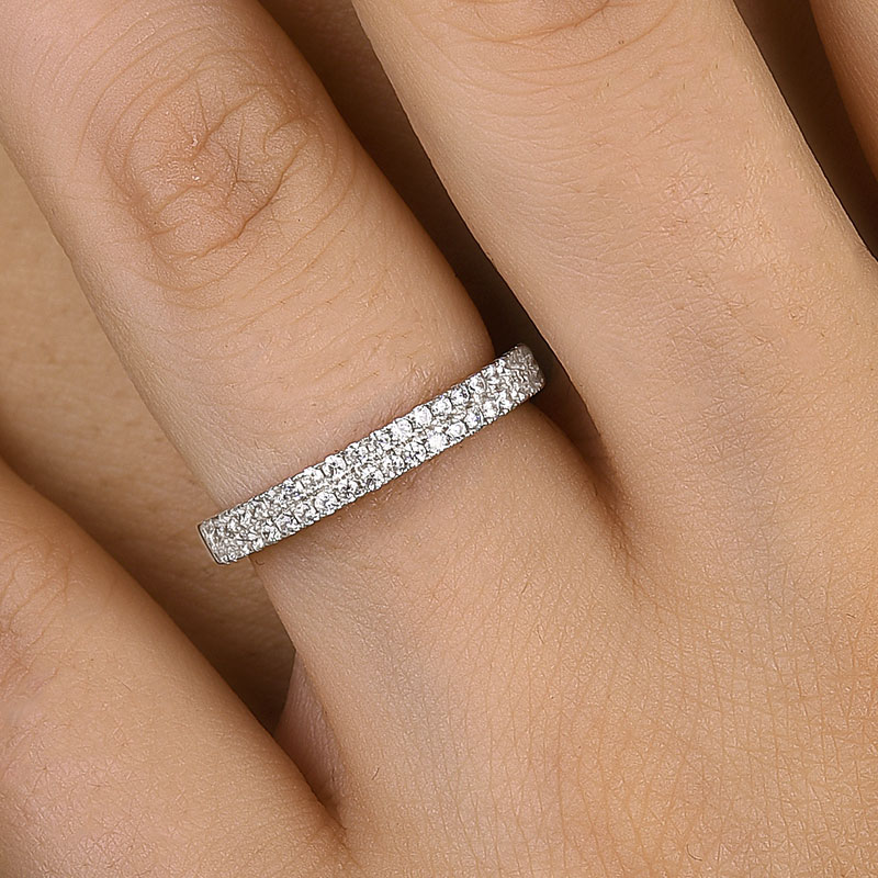 Double Line Pave Women's Wedding Band In Sterling Silver-Sterling Silver-lornajewelry