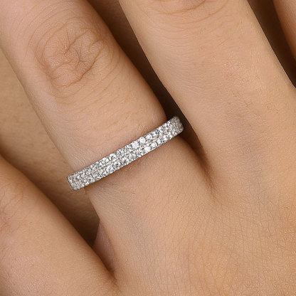 Double Line Pave Women's Wedding Band In Sterling Silver-Sterling Silver-lornajewelry