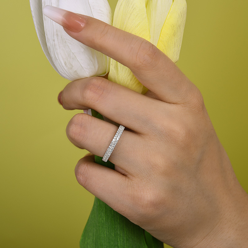 Double Line Pave Women's Wedding Band In Sterling Silver-Sterling Silver-lornajewelry