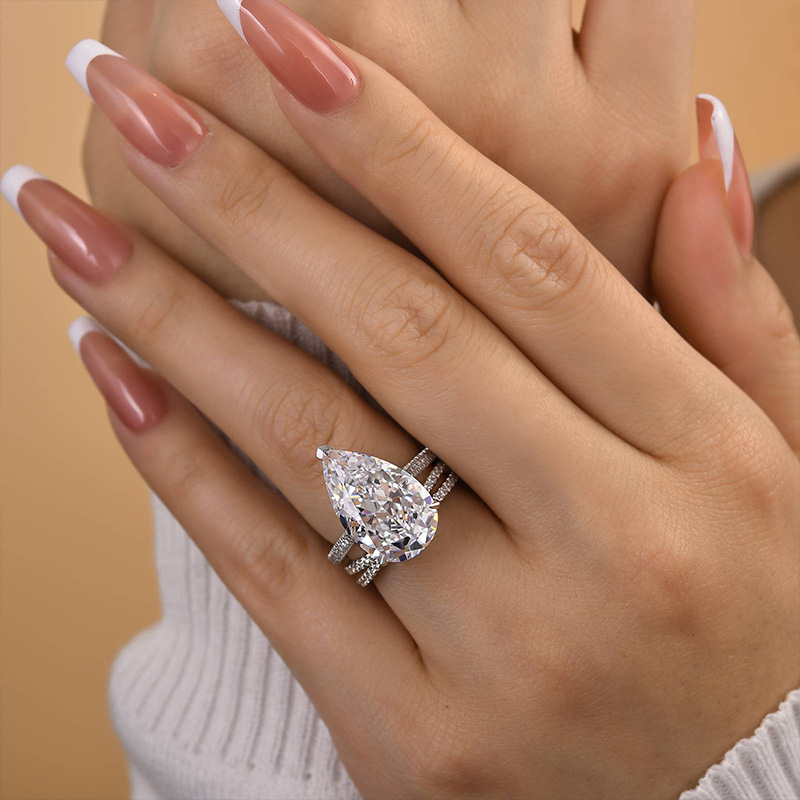 Excellent Crushed Ice Pear Cut Wedding set-Sterling Silver-lornajewelry