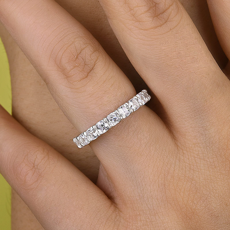 Stunning Cushion Cut Women's Wedding Band In Sterling Silver-Sterling Silver-lornajewelry