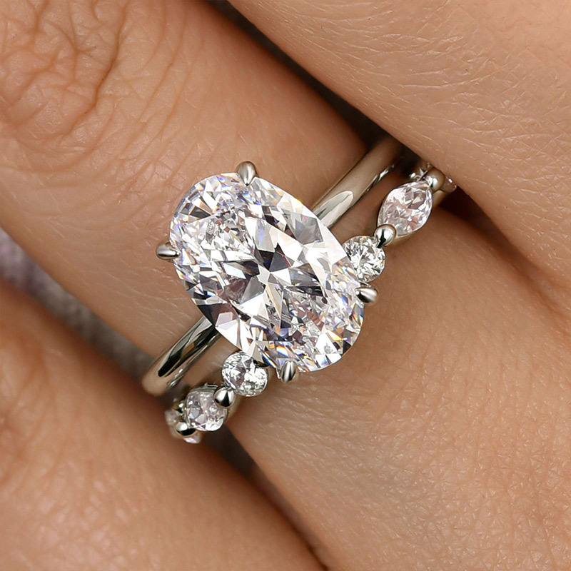 Timeless Oval Cut Wedding Ring Set For Women-Sterling Silver-lornajewelry