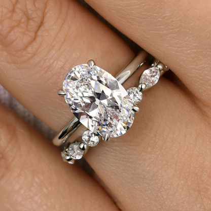 Timeless Oval Cut Wedding Ring Set For Women-Sterling Silver-lornajewelry