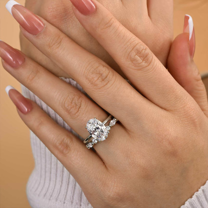 Timeless Oval Cut Wedding Ring Set For Women-Sterling Silver-lornajewelry