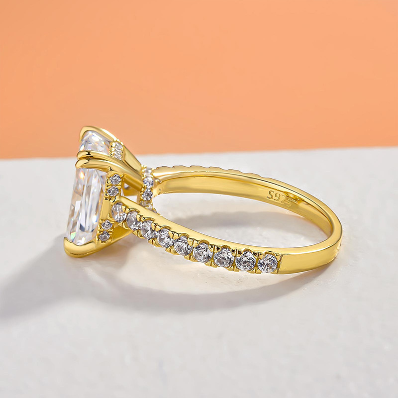 3.5Ct Stunning Yellow Gold Radiant Cut  Engagement Ring In Sterling Silver-Sterling Silver-lornajewelry