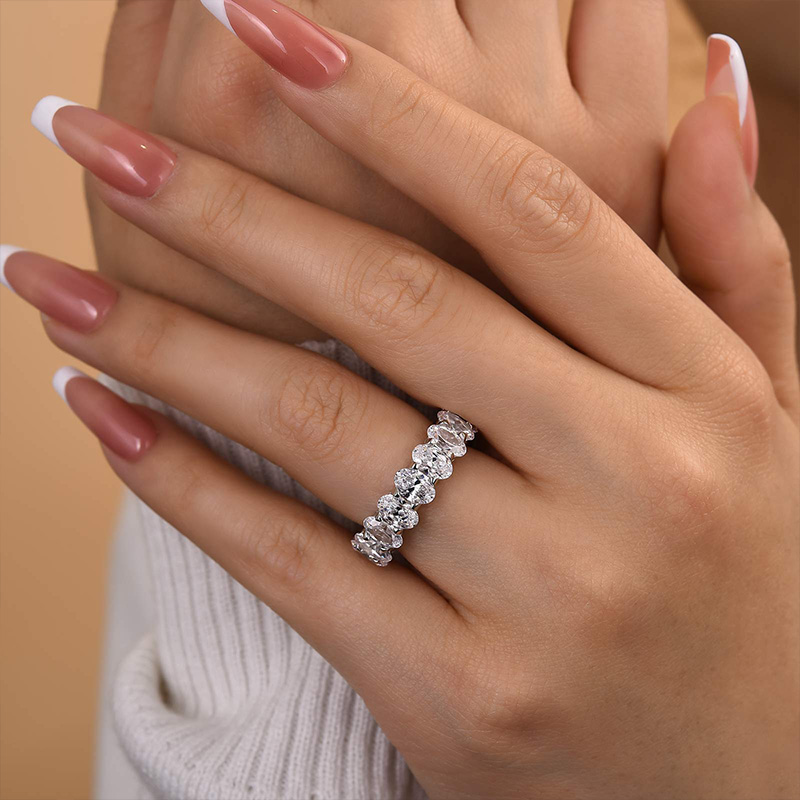 Eternity Oval Cut s Wedding Band-Sterling Silver-lornajewelry