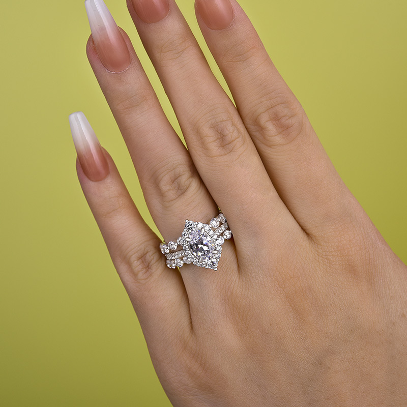 Oval Cut  3PC Wedding Ring Set In Sterling Silver-Sterling Silver-lornajewelry