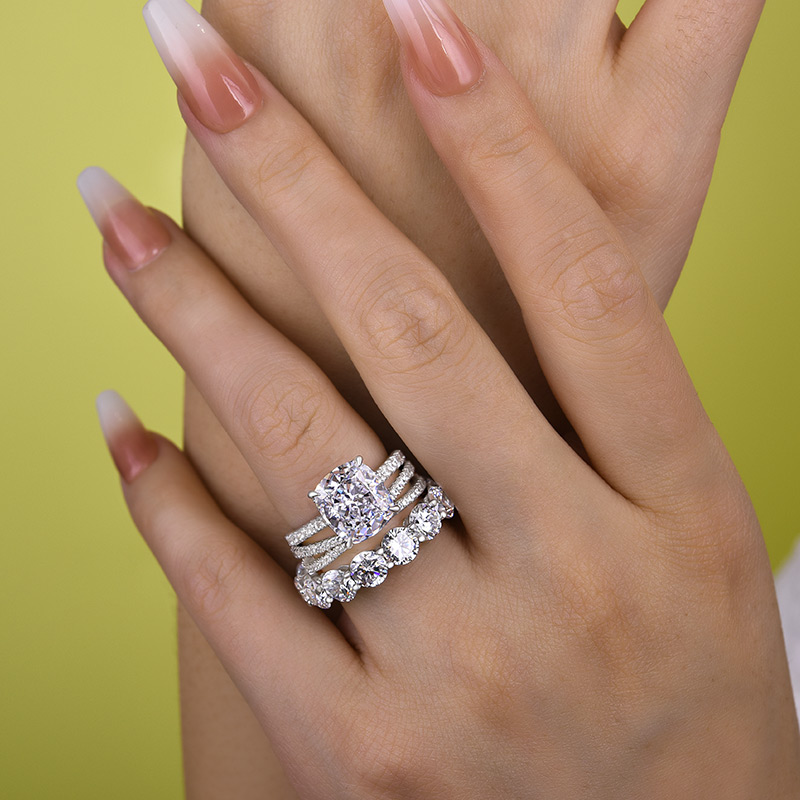 Luxurious Cushion Cut 3PC Wedding Ring Set In Sterling Silver-Sterling Silver-lornajewelry