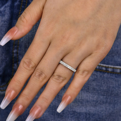 Double Line Pave Women's Wedding Band In Sterling Silver-Sterling Silver-lornajewelry