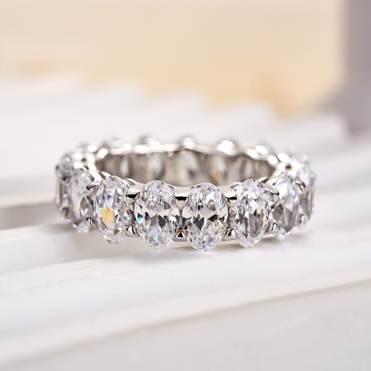 Eternity Oval Cut s Wedding Band-Sterling Silver-lornajewelry