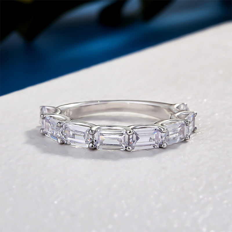 Exquisite Emerald Cut Women's Wedding Band In Sterling Silver-Sterling Silver-lornajewelry