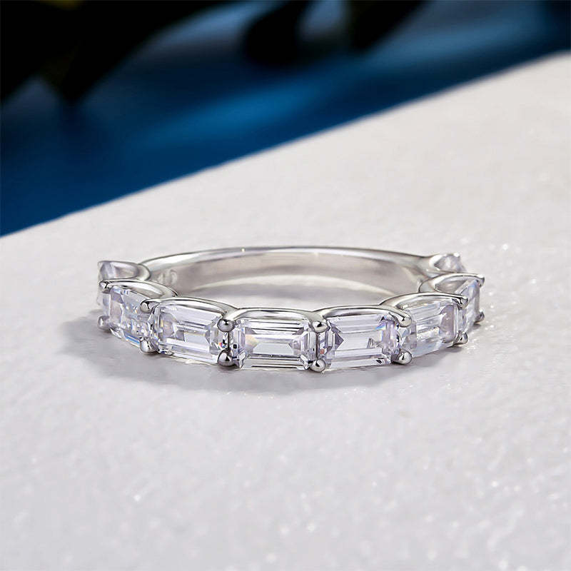 Exquisite Emerald Cut Women's Wedding Band In Sterling Silver-Sterling Silver-lornajewelry