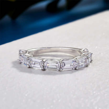 Exquisite Emerald Cut Women's Wedding Band In Sterling Silver-Sterling Silver-lornajewelry