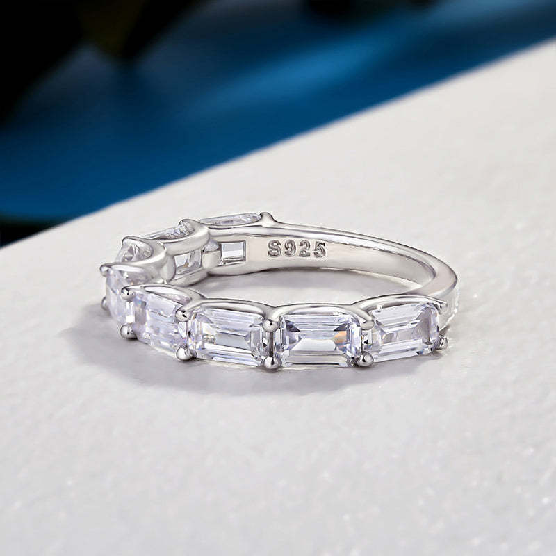 Exquisite Emerald Cut Women's Wedding Band In Sterling Silver-Sterling Silver-lornajewelry