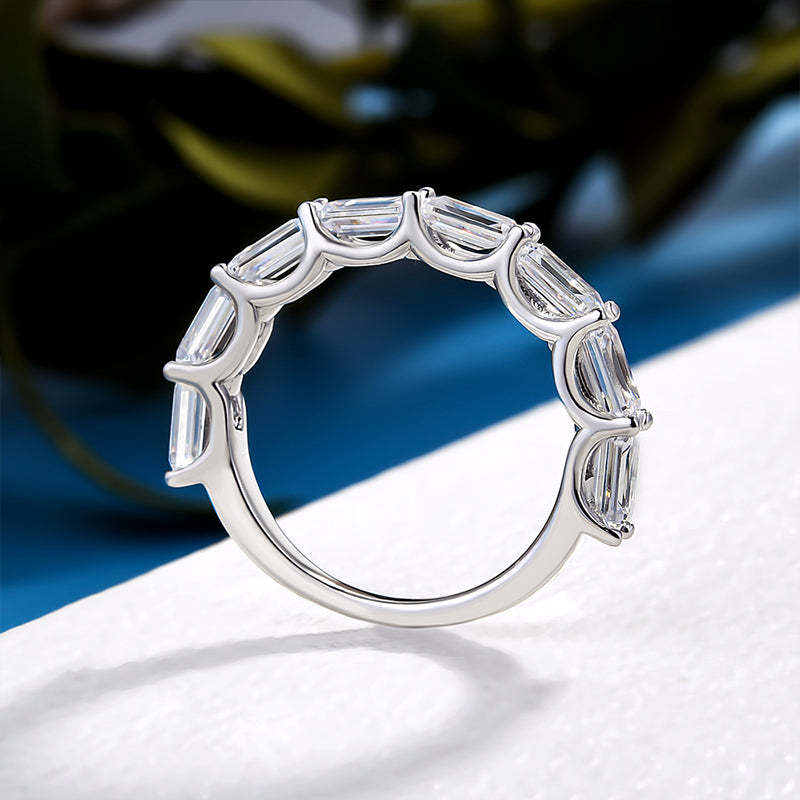 Exquisite Emerald Cut Women's Wedding Band In Sterling Silver-Sterling Silver-lornajewelry