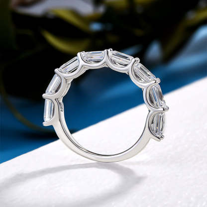 Exquisite Emerald Cut Women's Wedding Band In Sterling Silver-Sterling Silver-lornajewelry