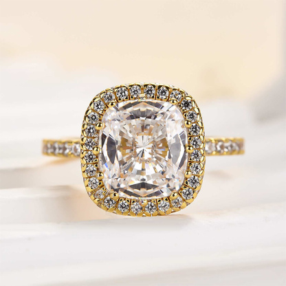 3Ct Elegant Halo Cushion Cut Engagement Ring In Sterling Silver-Sterling Silver-lornajewelry