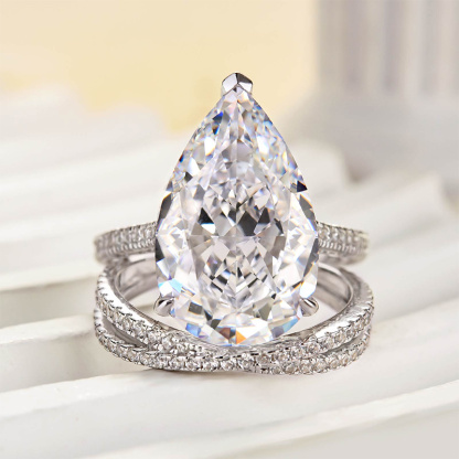 Excellent Crushed Ice Pear Cut Wedding set-Sterling Silver-lornajewelry