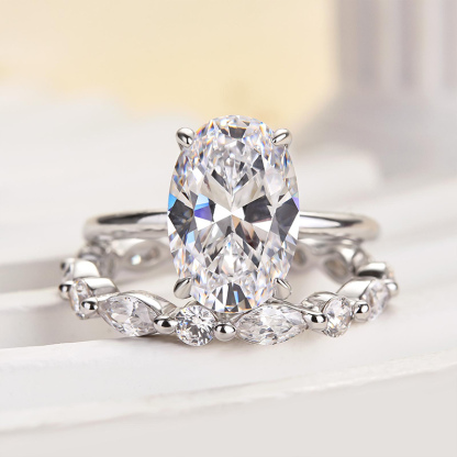 Timeless Oval Cut Wedding Ring Set For Women-Sterling Silver-lornajewelry