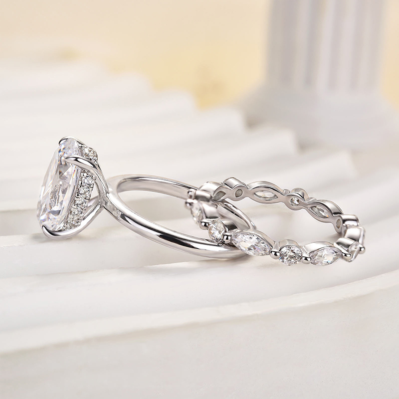 Timeless Oval Cut Wedding Ring Set For Women-Sterling Silver-lornajewelry